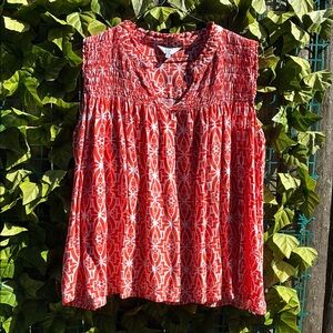 Crown & Ivy Orange Sleeveless Smocked Blouse